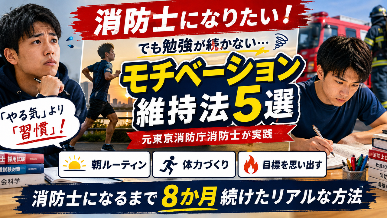 消防士になるためのモチベーションを維持する方法として朝の勉強習慣やランニングを元東京消防庁消防士が解説