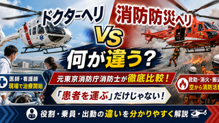 ドクターヘリと消防防災ヘリの違いとして医師の搭乗・救急搬送・救助・消火・情報収集などの役割を元東京消防庁消防士が解説