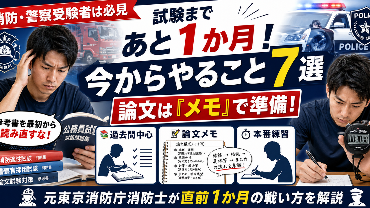 消防士・警察官採用試験1か月前にやるべき過去問演習・論文メモ・本番形式練習など7つの直前対策を元東京消防庁消防士が解説